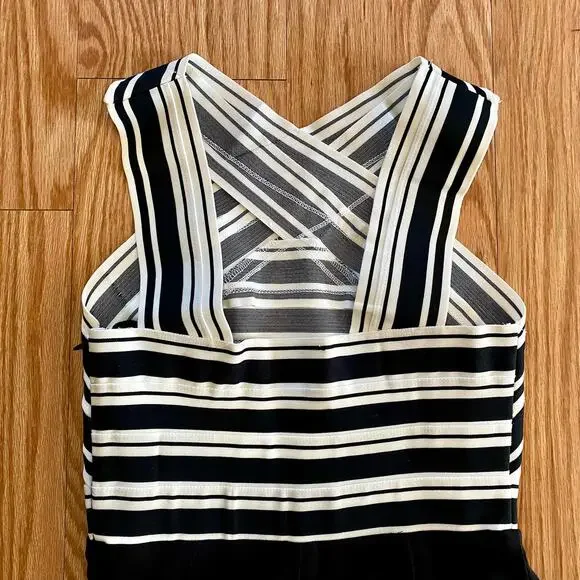 Anthropologie Maeve Black White Crosswise Stripe Fit & Flare Mini Dress Womens 6 - Picture 9 of 15